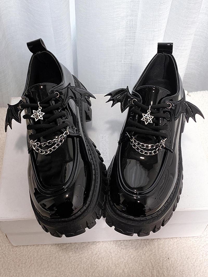 Product Introduction of Women's Fashionable Chain Decor Plain Platform Loafers, Casual Star & Wing Design Platform Loafers For Daily Wear, Footwear, Girl's Walking Shoes 1
