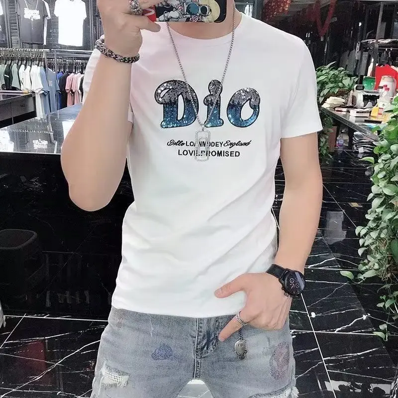 Áo Thun Nam, ngắn Tay, In Hình, Vải Mỏng Mùa Hè Menswear Cổ Tròn