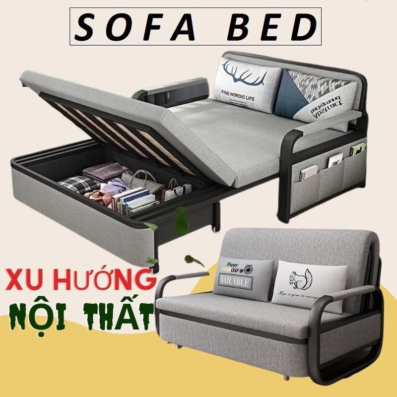Giường sofa gấp gọn thành ghế sofa. Giường sofa có ngăn chứa đồ tiện ích. Sofa giường tặng 2 gối