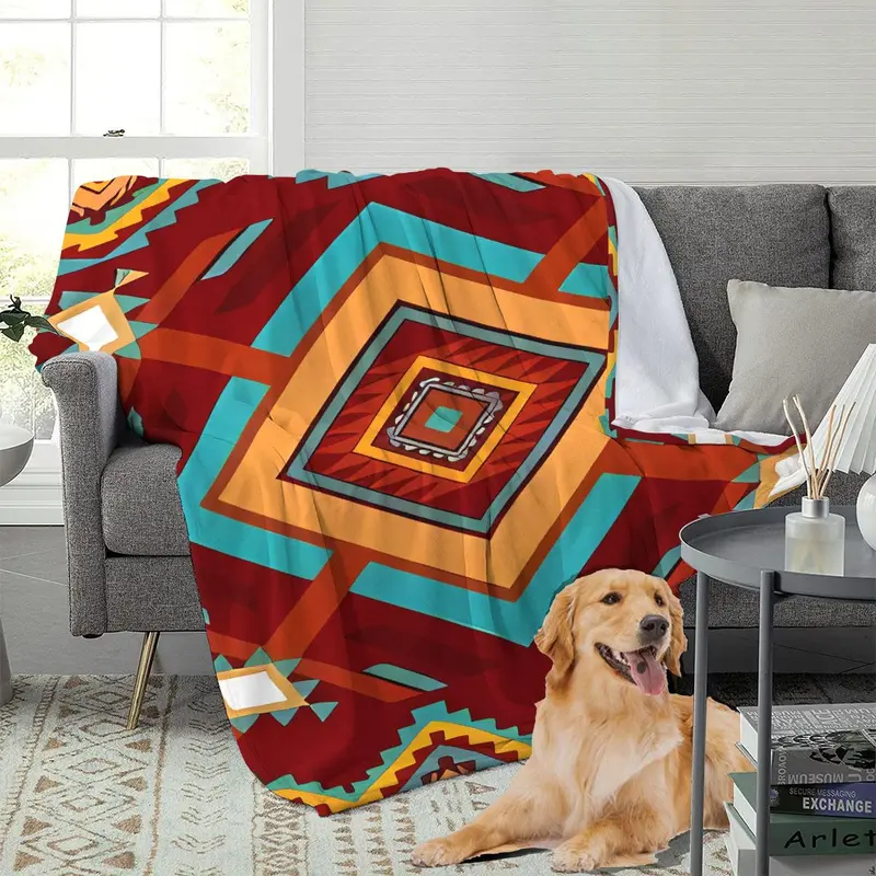 Geometric Pattern Blanket, Soft Comfortable Throw Blanket, Warm Napping Blanket for Home Office Living Room Bedroom, Bedroom Refresh Decor 3