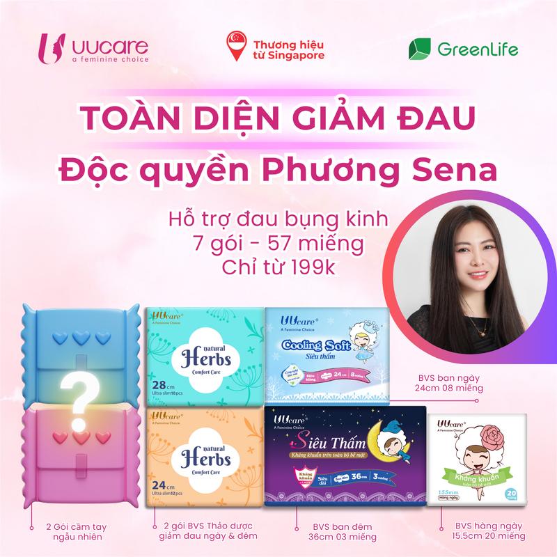 Độc quyền Phương Sena - Combo toàn diện hỗ trợ giảm đau Băng vệ sinh UUcare Singapore kháng khuẩn