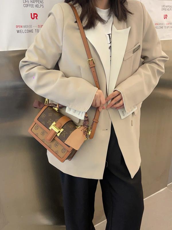 80273 Túi xách UK dáng vuông xách tay nắp gập kèm khăn lụa sang xịn Bag Nữ Da bảo hành 1 năm về da Kem