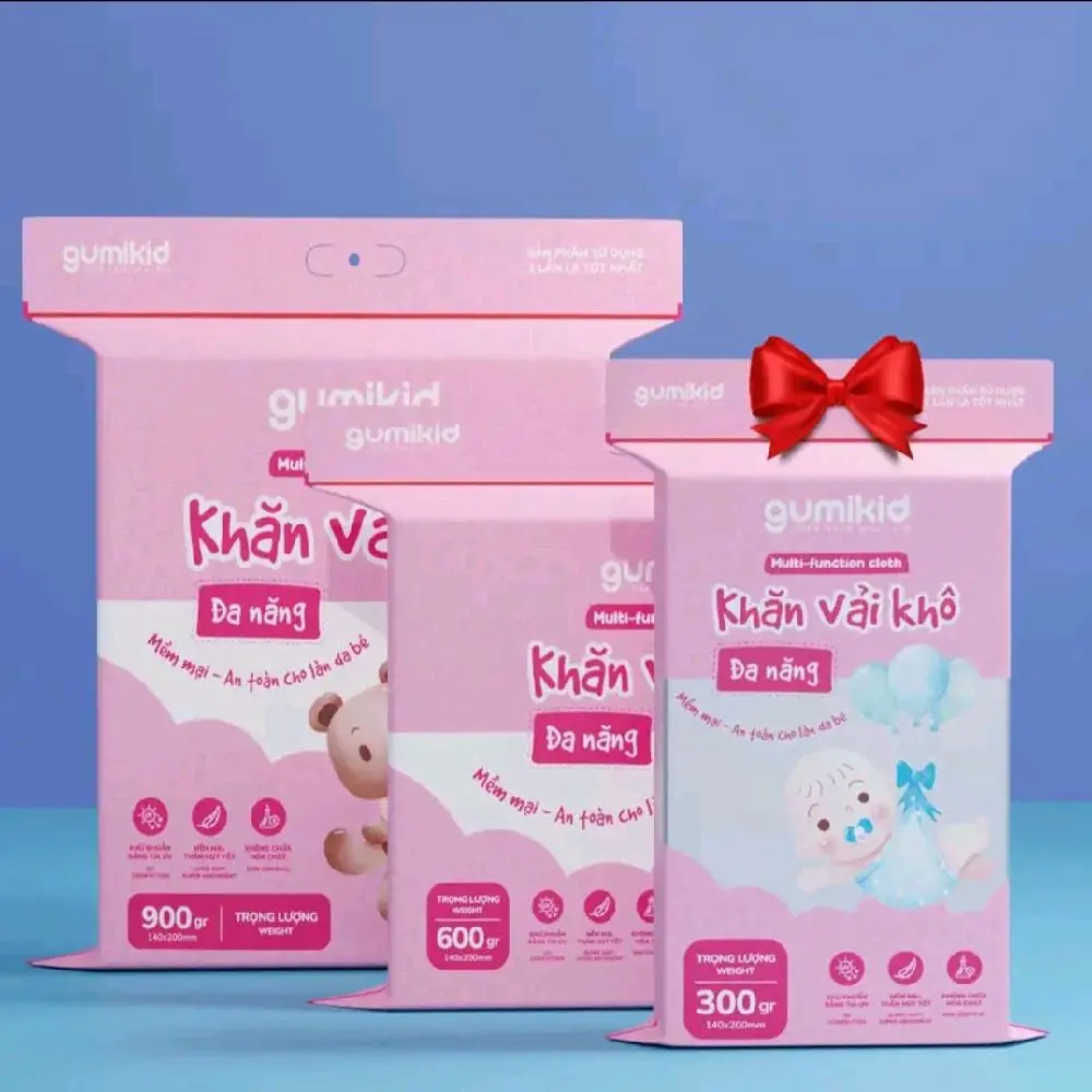 [TẶNG TÚI 300G] Combo 2 Túi 900G+ Túi 600G Khăn Vải Khô Đa Năng Dành Cho Mẹ Và Bé Gumi kem