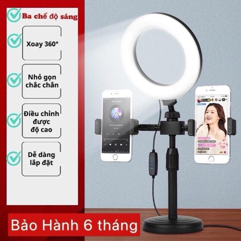 Đèn Livestream để Bàn 2 Giá Đỡ ĐT & Đèn LED Kem Phụ Kiện Selfie Led 2kep   gắn  điện thoại