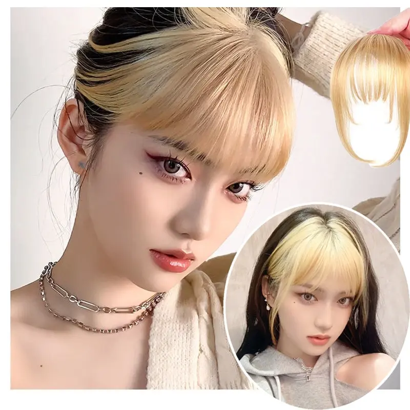 Tóc Giả Hoạt Hình Cho Nữ, Tóc Mái Jennie Tóc Vàng, Kẹp Tóc Vô Hình, Tóc Mái Khí Qi, Miếng Dán Chân Tóc, Nối Tóc, Phụ Kiện Tóc 0