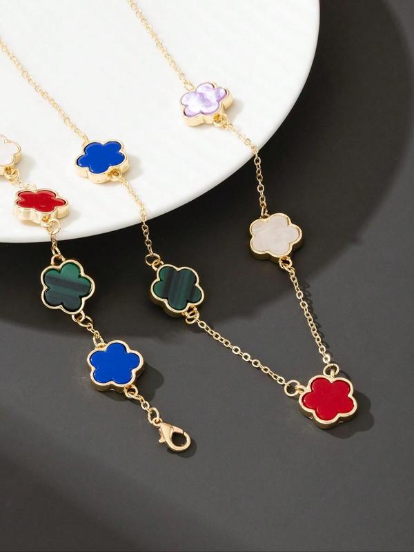 Flower Design Necklace & Chain Design Bracelet, Fashion Jewelry for Party, Daily Clothing Decor, Trendy All-match & Exquisite Jewelry for Birthday Gift 4