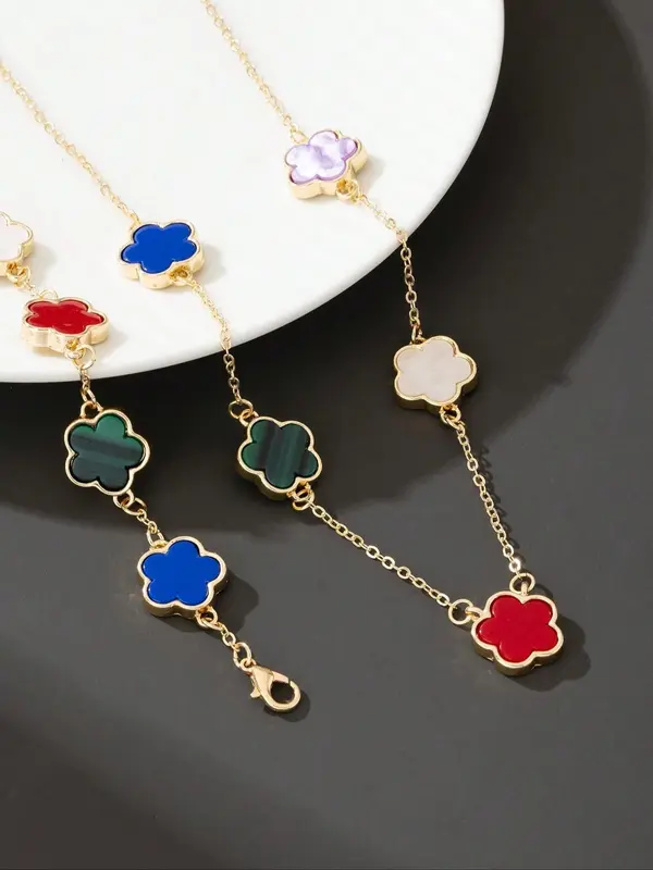 Flower Design Necklace & Chain Design Bracelet, Fashion Jewelry for Party, Daily Clothing Decor, Trendy All-match & Exquisite Jewelry for Birthday Gift 4