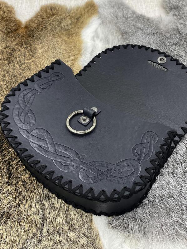 Medieval Style Ethnic Pattern Embossed Belt & Belt Bag Set, Vintage O-ring Decorated Belt & Waist Bag, Fashion Accessories for Cosplay Party, Daily 3