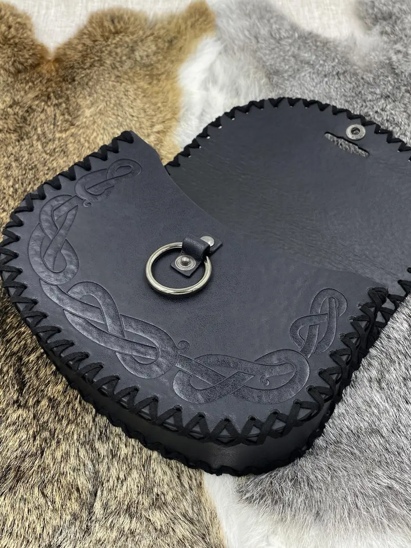 Product Introduction of Medieval Style Ethnic Pattern Embossed Belt & Belt Bag Set, Vintage O-ring Decorated Belt & Waist Bag, Fashion Accessories for Cosplay Party, Daily 3