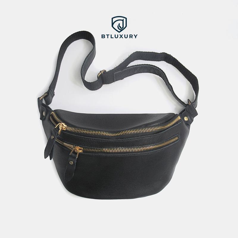 Túi Bao Tử Da Bò Thật, Chất Da Dày Dặn, Bền Đẹp, Sang Trọng, Khóa Đồng Chắc Chắn, Túi Đeo Hông, Túi Đeo Chéo Thương Hiệu BTLUXURY Wallet Bag Nam