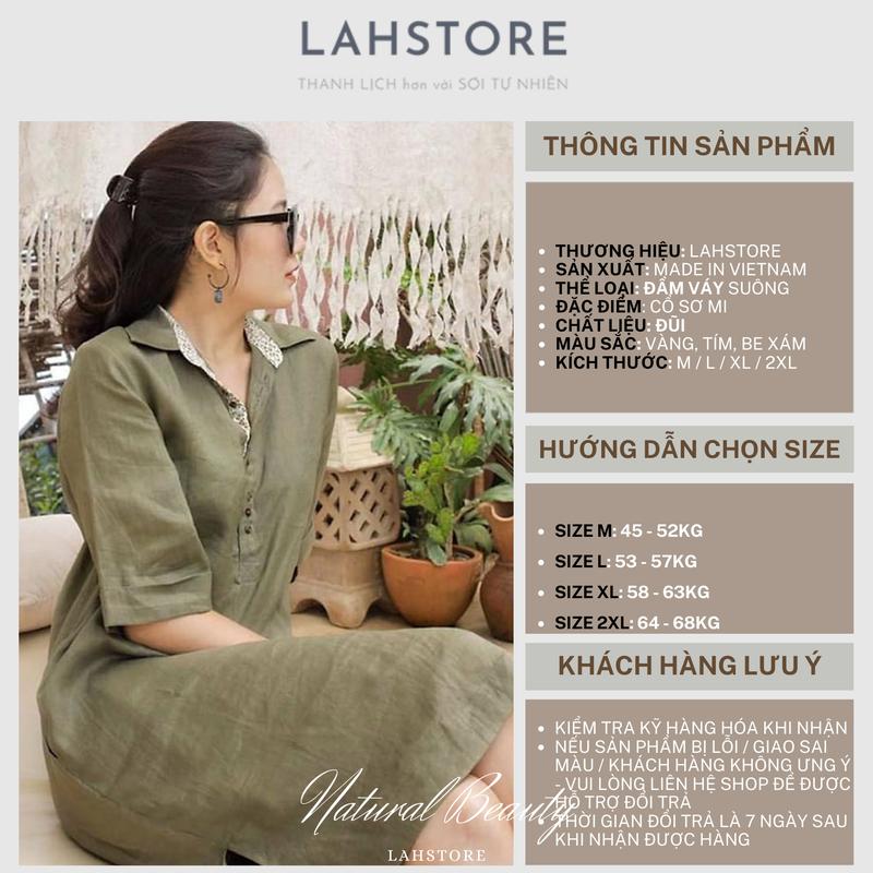 Đầm suông linen LAHSTORE chất linen mềm mát, cổ đức phối nẹp pha cao cấp sang trọng (Đen) Nữ Dress 1