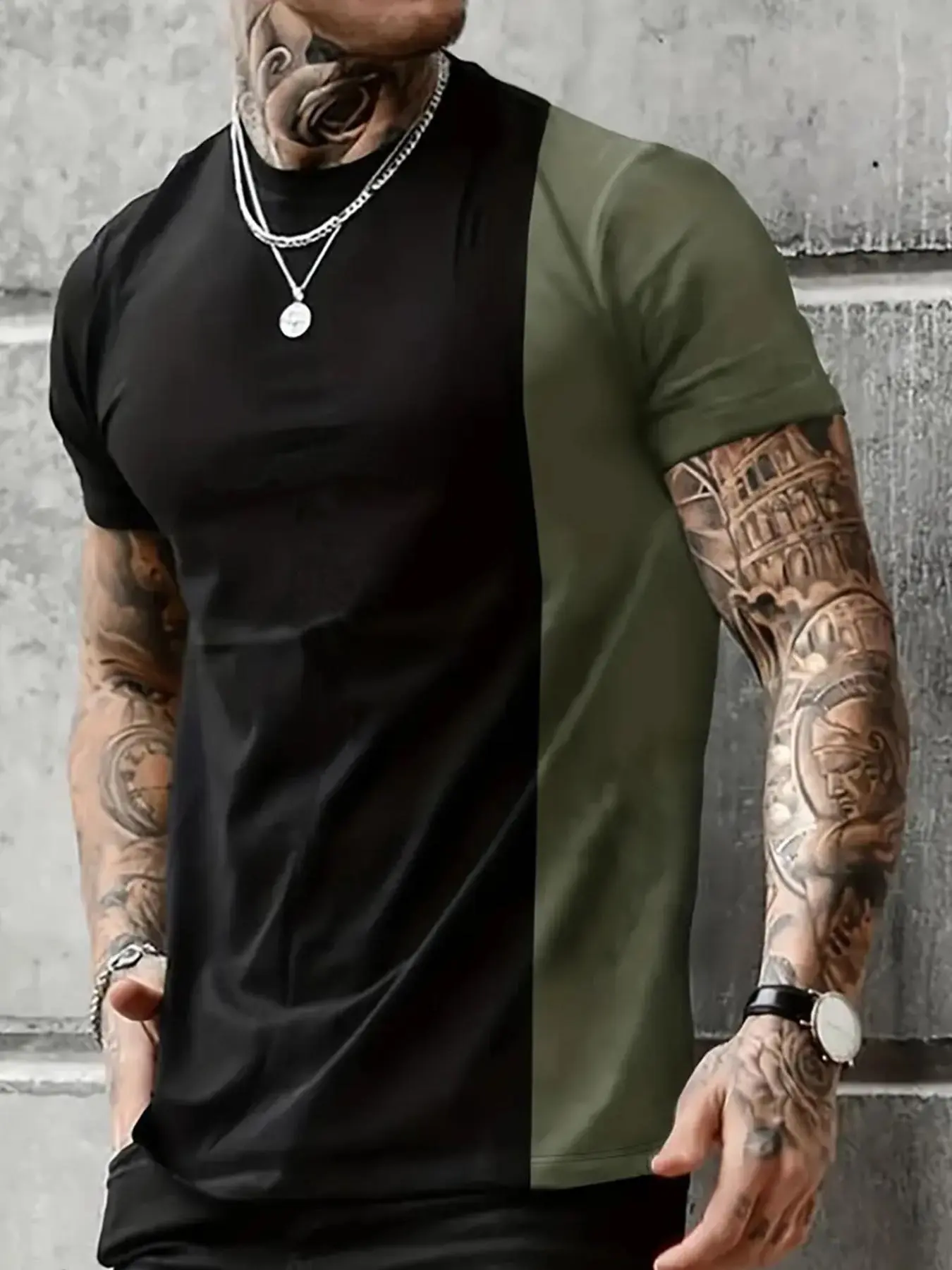 Men's Colorblock Round Neck Tee, Casual Soft Comfy Regular Fit Short Sleeve T-shirt for Summer, Summer Outfits 2024, Men's Clothes for Daily Outdoor