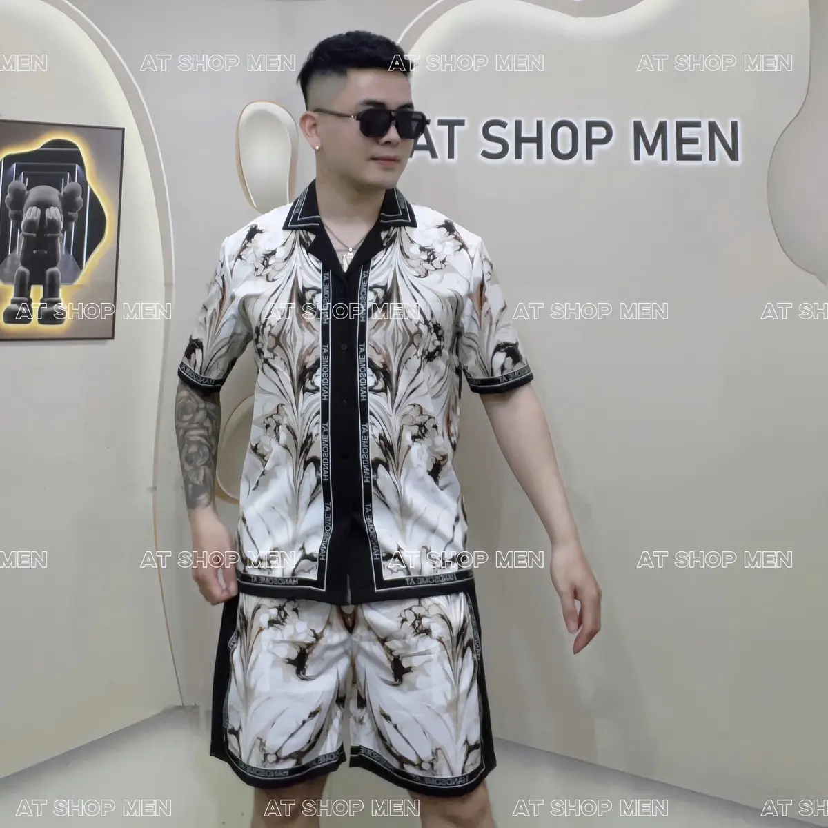 Bộ Quần Áo Lụa Nam Hoạ Tiết Hoa Loang Tuyết