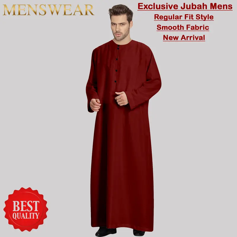 Jubah Men Pria Round Neck Polos Kancing Laki Laki baru design arab 4