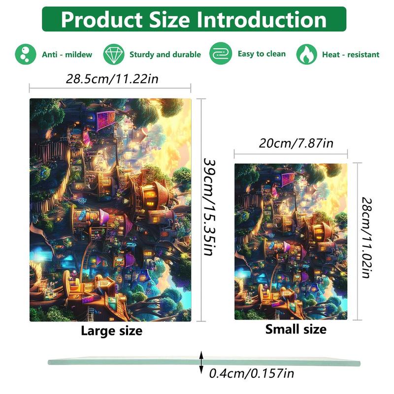 Product Introduction of Cartoon House Pattern Chopping Board, 1 Count Tempered Glass Kitchen Cutting Board with Non-slip Base, Durable Kitchen Decorative Cutting Board 1