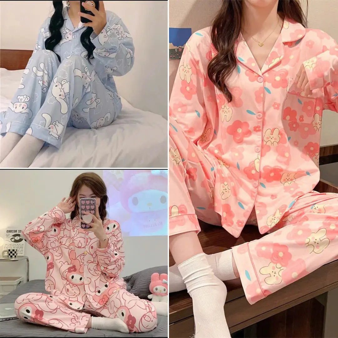 Combo 3 bộ Pijama mặc nhà nhiều hình cute Áo Dài-Quần Dài nhiều màu sắc- Bộ Ngủ Pijama-Nữ