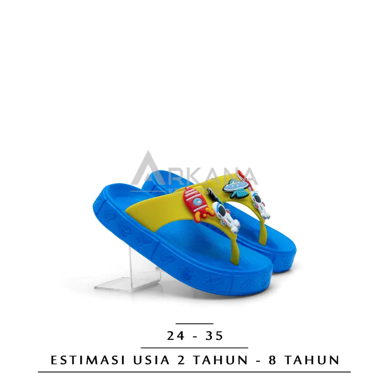 Oricon Sandal anak laki-laki Model Jepit karakter Astronout Lucu Terbaru 2 - 8 tahun Abu Biru 2