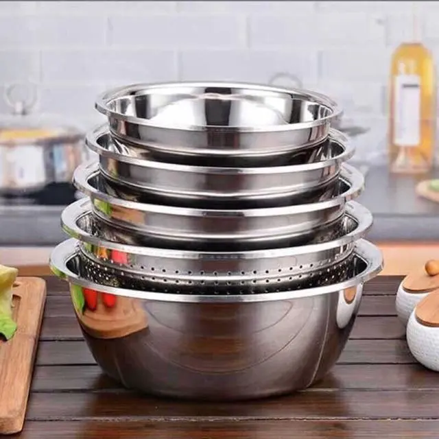 [ Tặng 20 Miếng Rửa Bát Kim Loại ] BỘ 5 CHẬU INOX XUẤT NHẬT TIỆN LỢI