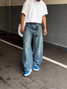 Men's Wide Leg Jeans, Loose Street Fashion Casual Comfy Pocket Denim Pants for Daily Outdoor Wear, Men All-Match Bottoms for All Seasons, Cotton