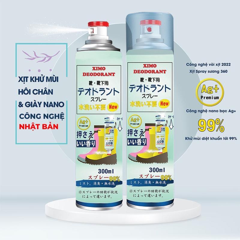 Bình xịt khử mùi hôi chân và làm sạch mùi giày Ximo cao cấp 300ml | Loại bỏ vi khuẩn, ngăn mồ hôi công nghệ bạc AG+ LS