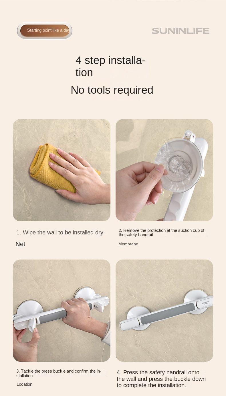 Product Introduction of Bathroom Grab Bar, Anti-Slip Shower Rail, No-Drill Suction Cup Anti-Fall Handle 10