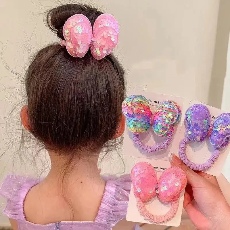 3PCS  Sequin Hair Rope Children Scrunchies Big Butterfly Tie High Ponytail Braid Girl Rubber Band Headwear Hair Accessories