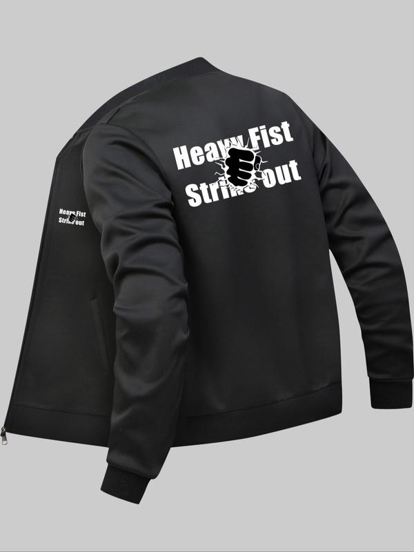 Men's Regular Fit Letter Print Zip Up Jacket, Casual Long Sleeve Pocket Outerwear for Daily Wear, Fashion Men's Clothes for All Seasons 4
