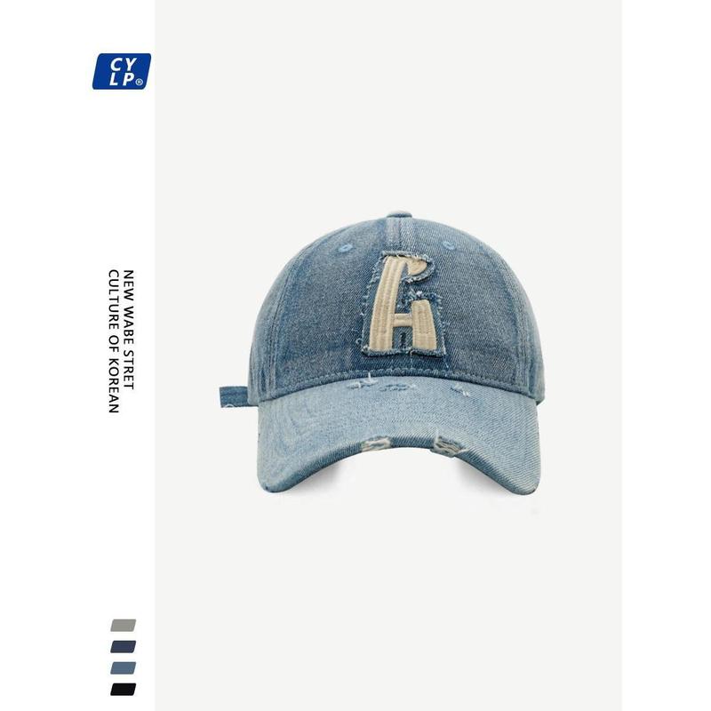 Mũ Bóng Chày Denim, Phong Cách Đường Phố, Dành Cho Nam Và Nữ, Thiết Kế Làm Cũ Và Rách, Phong Cách Hàn Quốc, Thêu Chữ, Mũ Lưỡi Trai 5