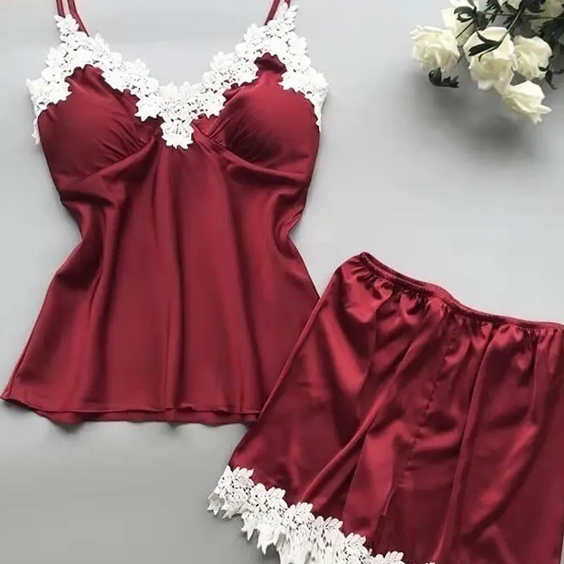 Bộ Đồ Ngủ Quần Đùi Cạp Cao Dáng Rộng, Hai Mảnh, Ren Gợi Cảm, Thời Trang, Dành Cho Nữ