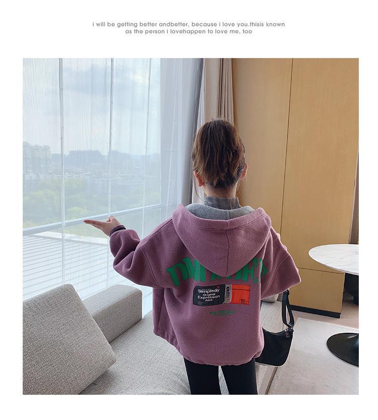 Product Introduction of Áo khoác có mũ trùm đầu Nhồi Bông cho bé gái, quần áo thu đông 2024, dành cho trẻ em Trung Bình và lớn, áo len có dây kéo lông cừu dày, áo Cardigan ấm áp cho trẻ em 9