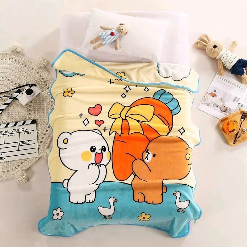 Chăn lông tuyết cho bé, họa tiết hoạt hình, mềm mại kích thước 1mx1m4 nặng 400g 3