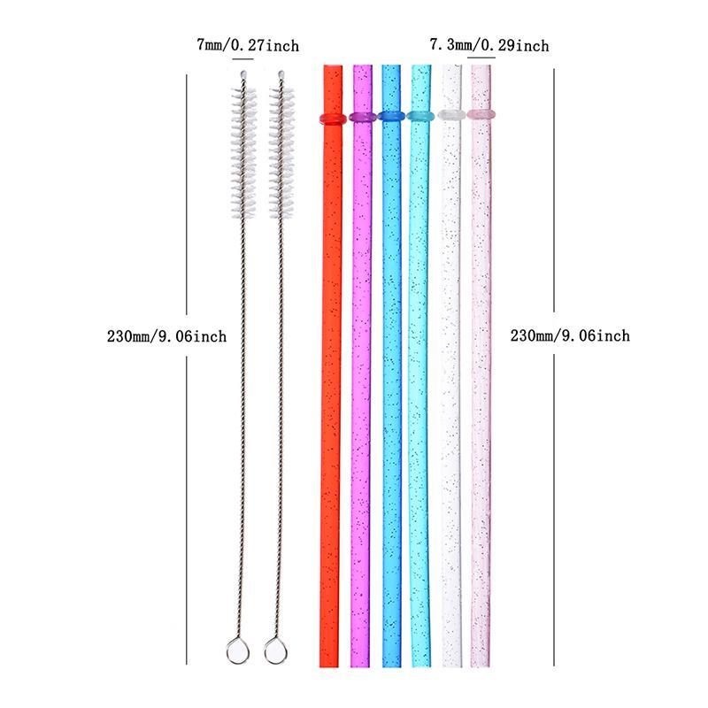 Reusable Drinking Straws with Cleaning Brush, 12pcs Durable Plastic Colorful Glitter Drinking Straws, Drinking Supplies Utensils for Home Kitchen Party Picnic Outdoor, Kitchenware 3