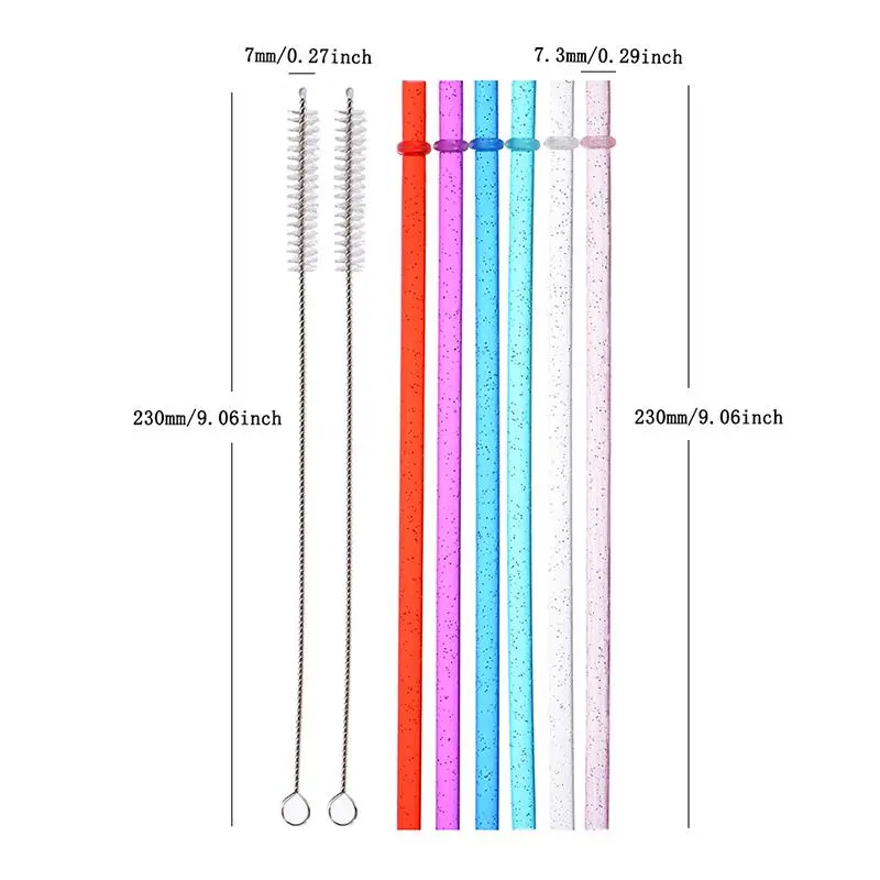 Reusable Drinking Straws with Cleaning Brush, 12pcs Durable Plastic Colorful Glitter Drinking Straws, Drinking Supplies Utensils for Home Kitchen Party Picnic Outdoor, Kitchenware  Drinks 3