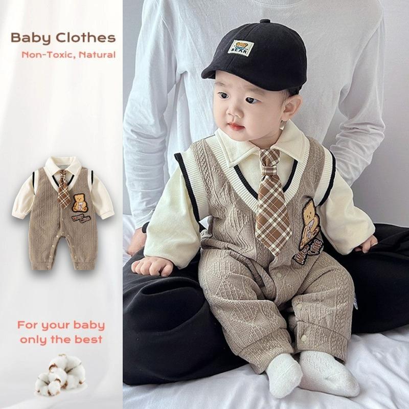  Quần Áo Trẻ Em Mùa Xuân Và Mùa Thu Phong Cách Preppy Hai Lớp Áo Liền Quần Dài Tay Thích Hợp Cho Bé Trai Và Bé Gái 0-36 Tháng Áo Polo Cho Em Bé Siêu Đẹp Trai Áo Liền Quần Phong Cách Hàn Quốc Hàng Mới Về 