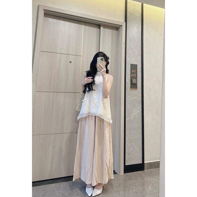 Set áyếm trơn Đính nơ kèm quần xuông Samhyewear 3