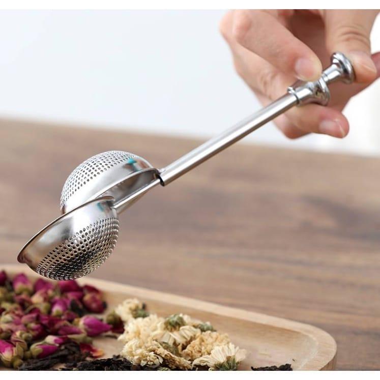 1pc Stainless Steel Snap Ball Tea Strainer Long Handle Mesh Loose Leaf Infuser Filter Teh Home Living 5