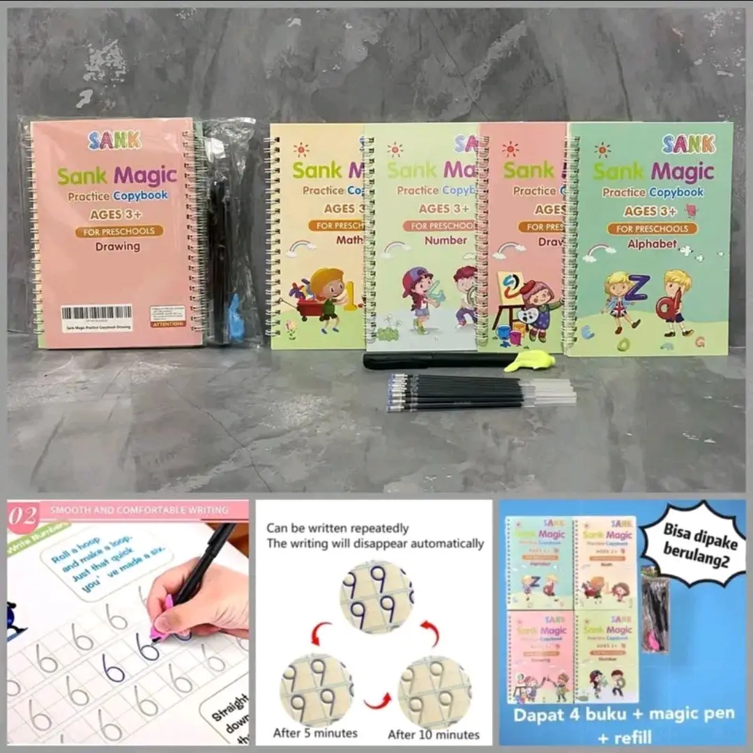 sank magic isi 4 buku 5 refil tinta belajar menulis anak