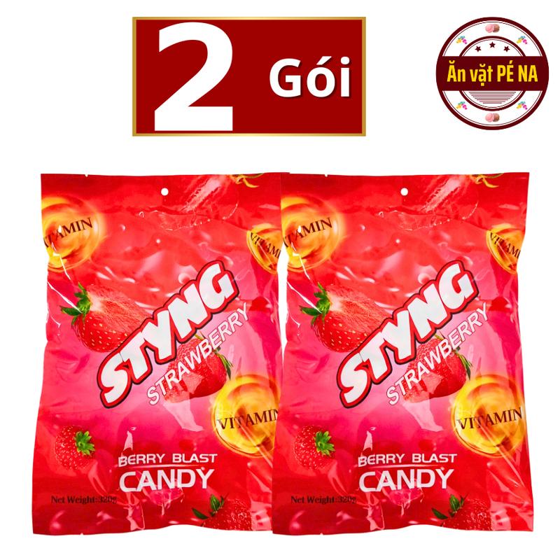 Combo 2 Gói Kẹo Nước Ngọt Sting Dâu 320gr ~100 viên - Ăn Vặt Pé Na candy Viên Kẹo Snack Food Chua ngọt kẹo xì tin