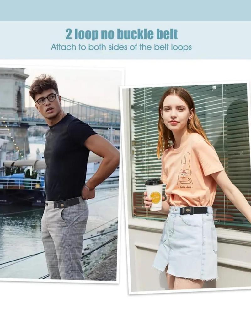 Product Introduction of 1 Pair No Buckle Elastic Belt for Women Men, High Stretch Belt for Pants Jeans, Casual Buckle Free Adjustable Invisible Belt, Trendy Accessories 7