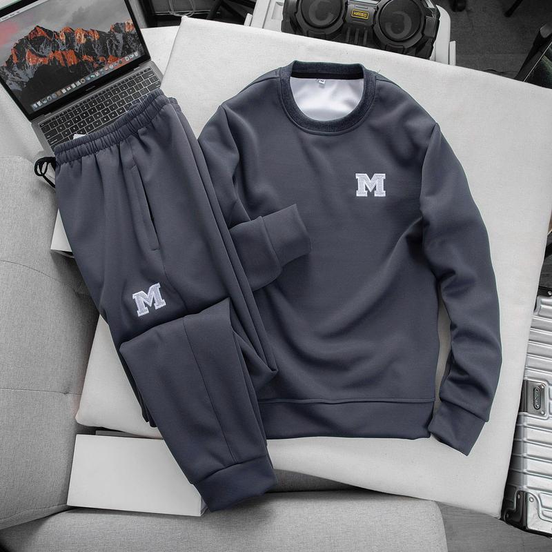 Bộ Quần Áo Nam Dài Tay mùa Đông Vải Nỉ Tàu Dày Dặn, Mềm mịn ống quần bo, Logo Thêu M