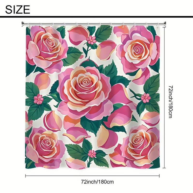 Product Introduction of Rose Pattern Bathroom Accessories, 4 Counts/set Including Shower Curtain & Toilet U-shape Mat & Rectangular Mat & Toilet Lid Cover, Bathroom Decor Supplies 1