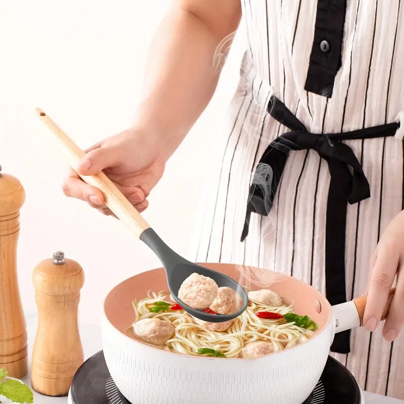 Wooden Handle Silicone Kitchenware Set, 12pcs/set Non-stick Cooking Utensils Set, Kitchen Cooking Utensils Set, Household Kitchen Products 2