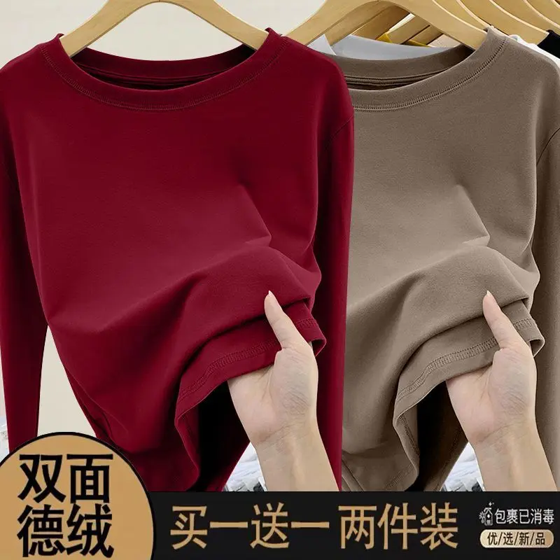 Áo Lớp Nền Hai Mặt Dralon, Một Hàng Hoặc Hai Hàng, Thanh Lịch, Ôm Sát, Lót Lông Cừu, Dài Tay, Áo Giữ Nhiệt, Dành Cho Nữ, Hàng Mới Về, Thích Hợp Cho Mùa Thu Và Mùa Đông Women Top