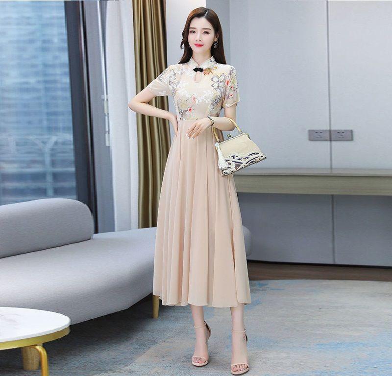 Product Introduction of Váy Sườn Xám, Cỡ Cực Lớn (150,00kg), Thanh Lịch Và Trông Trẻ Trung, Dành Cho Phụ Nữ, Thích Hợp Cho Mùa Hè, Thời Trang Quý Cô Quý Phái, Váy Midi Mỏng, Quần Áo Nữ 11