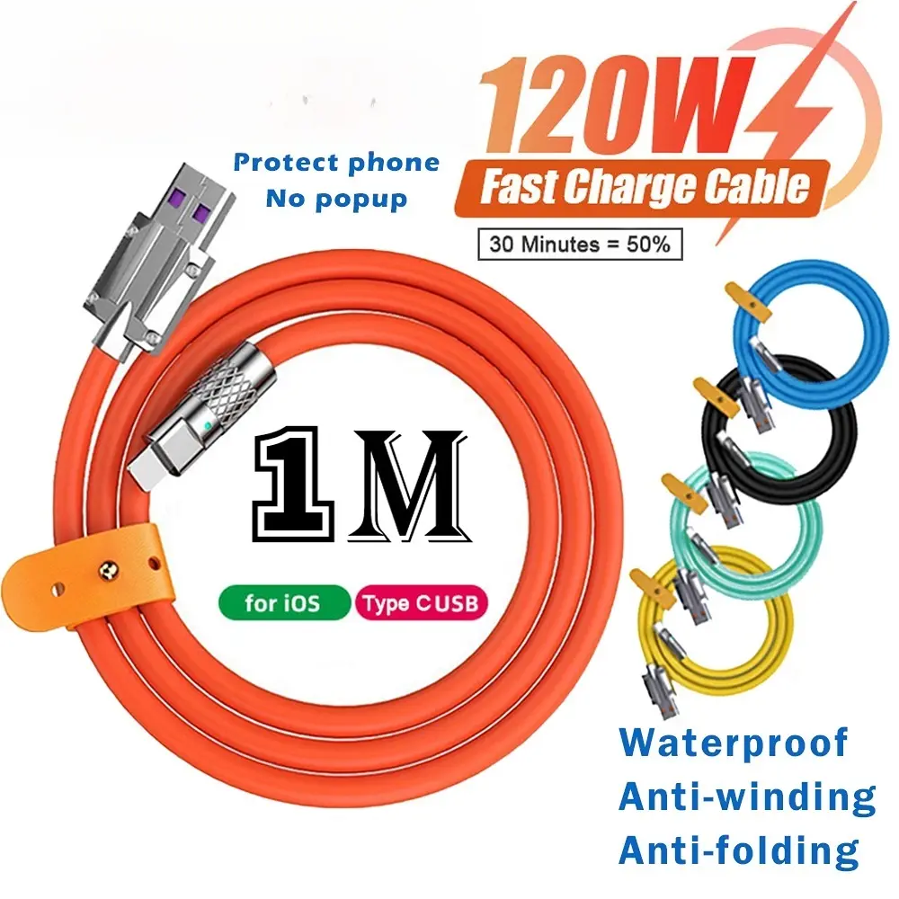 120W 6A Super Fast Charge Type C Liquid Silicone Cable Quick Charge USB Cable Micro Usb Cable