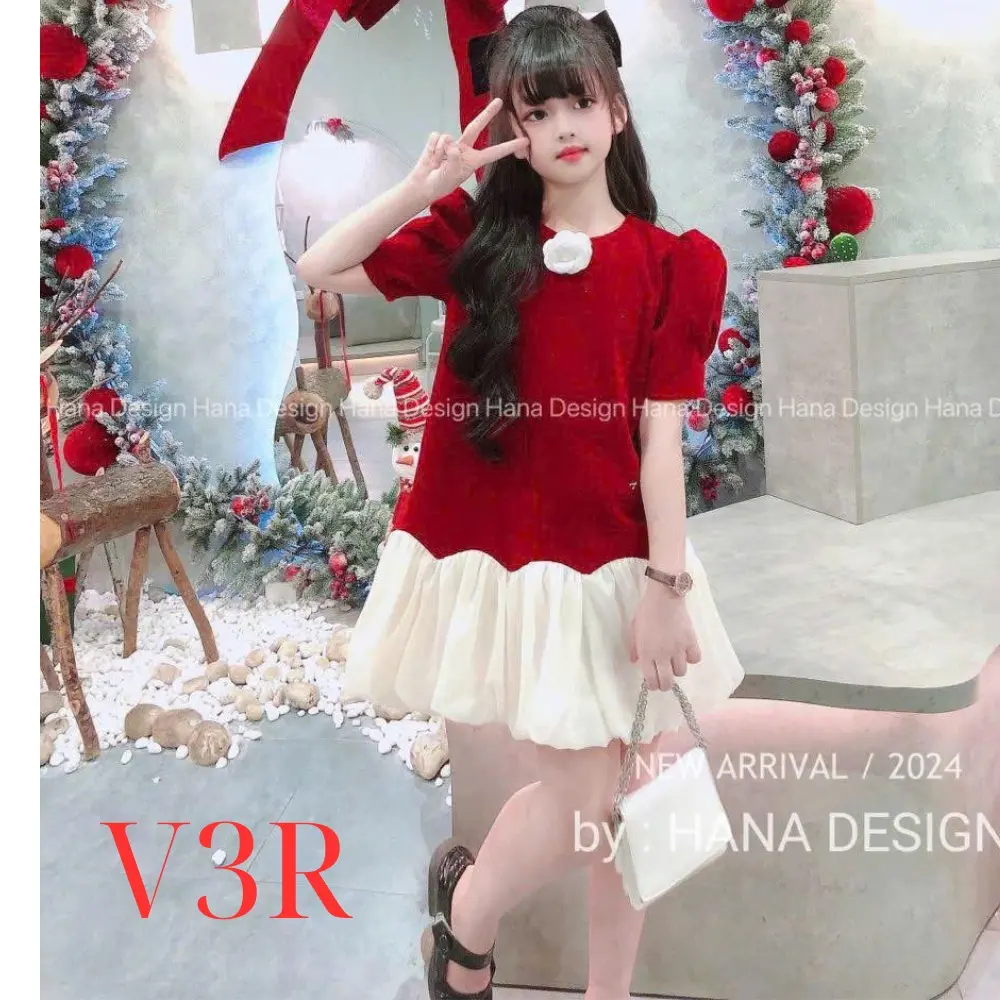 Mã V3: ( 15kg - 60kg ) Đầm Chữ A có tay phối lai bí xinh cho bé gái