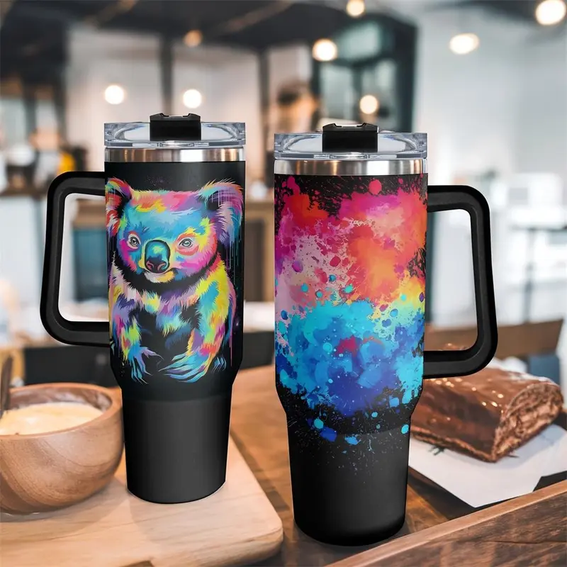 40oz Tumbler with Lid, 1 Count Colorful Koala Pattern Stainless Steel Water Bottle, Insulated and Durable, Gift for Any Occasion, Drinkware 5