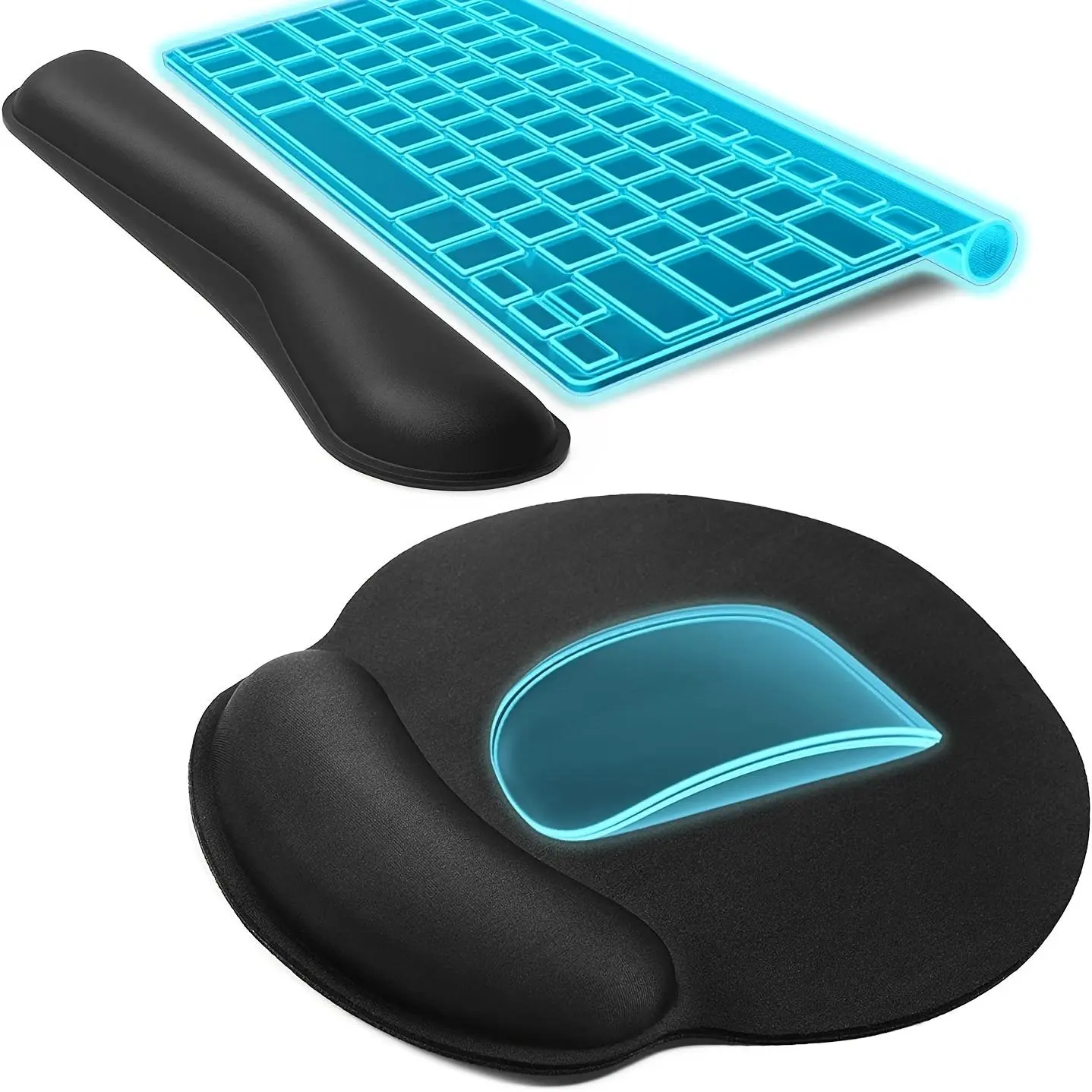 Ergonomic Mouse Pad, With Wrist Support, Comfortable Keyboard Wrist Rest, Keyboard Memory Foam Wrist Pad, Mouse Pad Set, Convenient For Typing And Relieving Computer, Office And Family Pain, Black