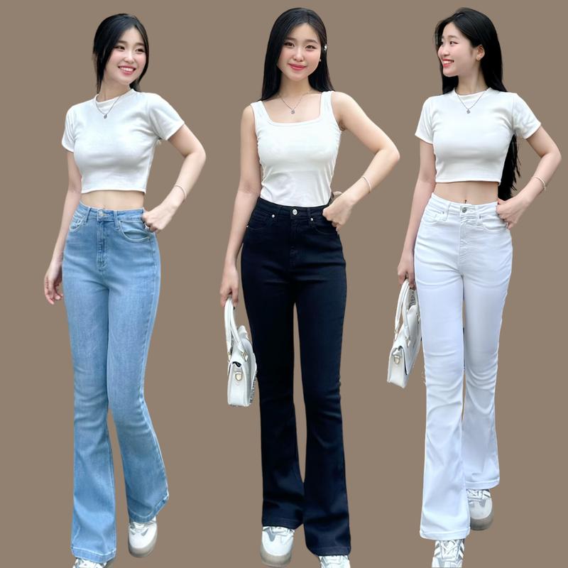 Quần jeans nữ ống loe TTTHAO cao cấp kiểu dáng quần jean nữ ống bas VNXK dài 96cm phong cách quần jeans basic S68