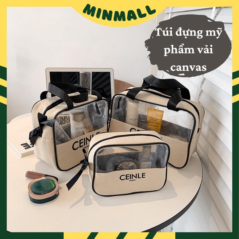 Túi đựng mỹ phẩm , túi đựng đồ trang điểm du lịch trong suốt vải canvas cao cấp Canvas